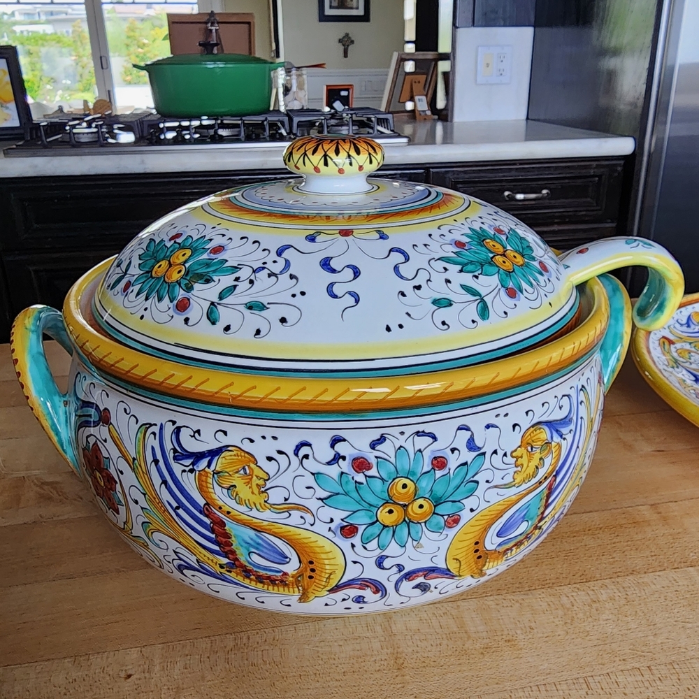 Vtg Cottura Raffaellesco ceramic Italy Soup Tureen with Ladle-